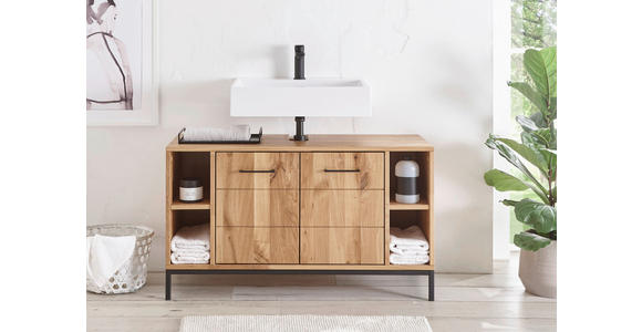 WASCHBECKENUNTERSCHRANK 105/60/40 cm  - Wildeiche/Schwarz, Basics, Holz/Metall (105/60/40cm) - Linea Natura