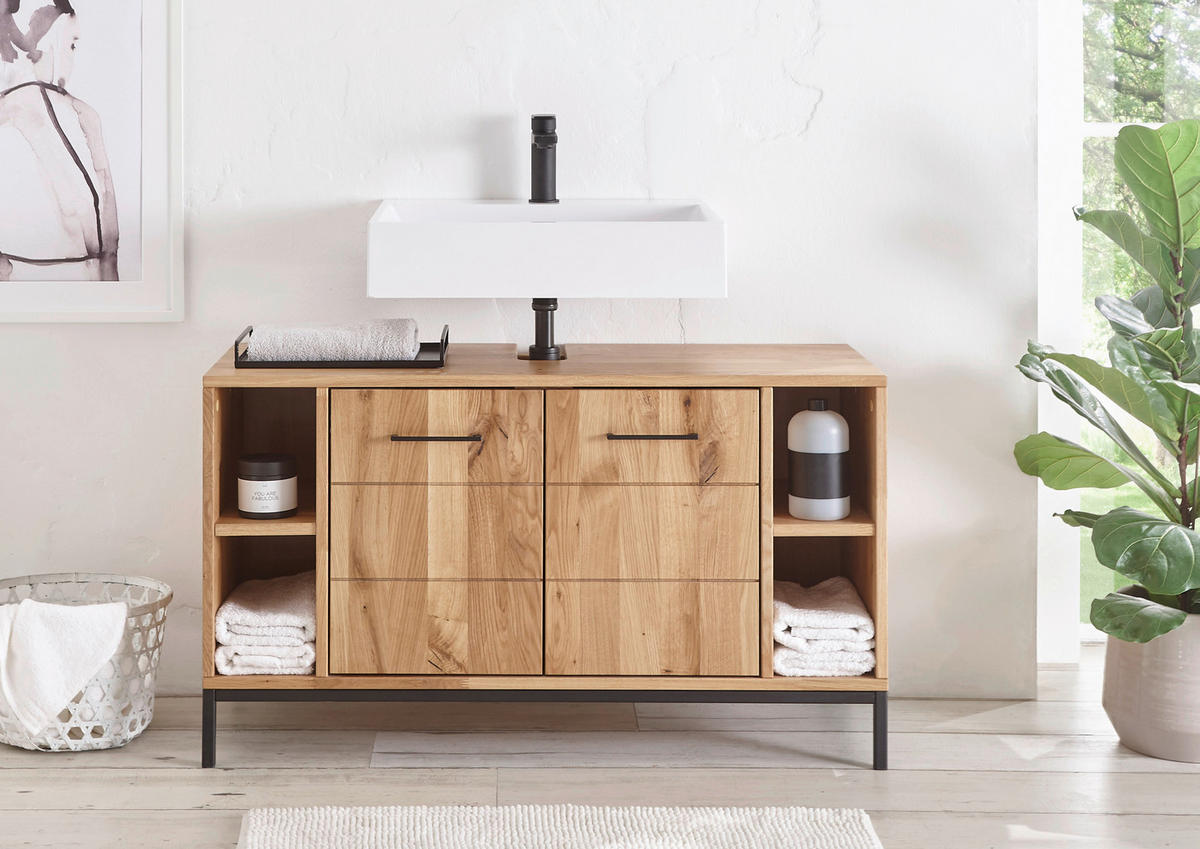 WASCHBECKENUNTERSCHRANK 105/60/40 cm  - Wildeiche/Schwarz, Basics, Holz/Metall (105/60/40cm) - Linea Natura