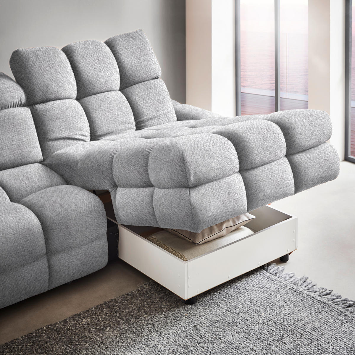 HÖRNSOFFA i velour ljusgrå  - ljusgrå/svart, Design, textil/plast (283/178cm) - Welnova