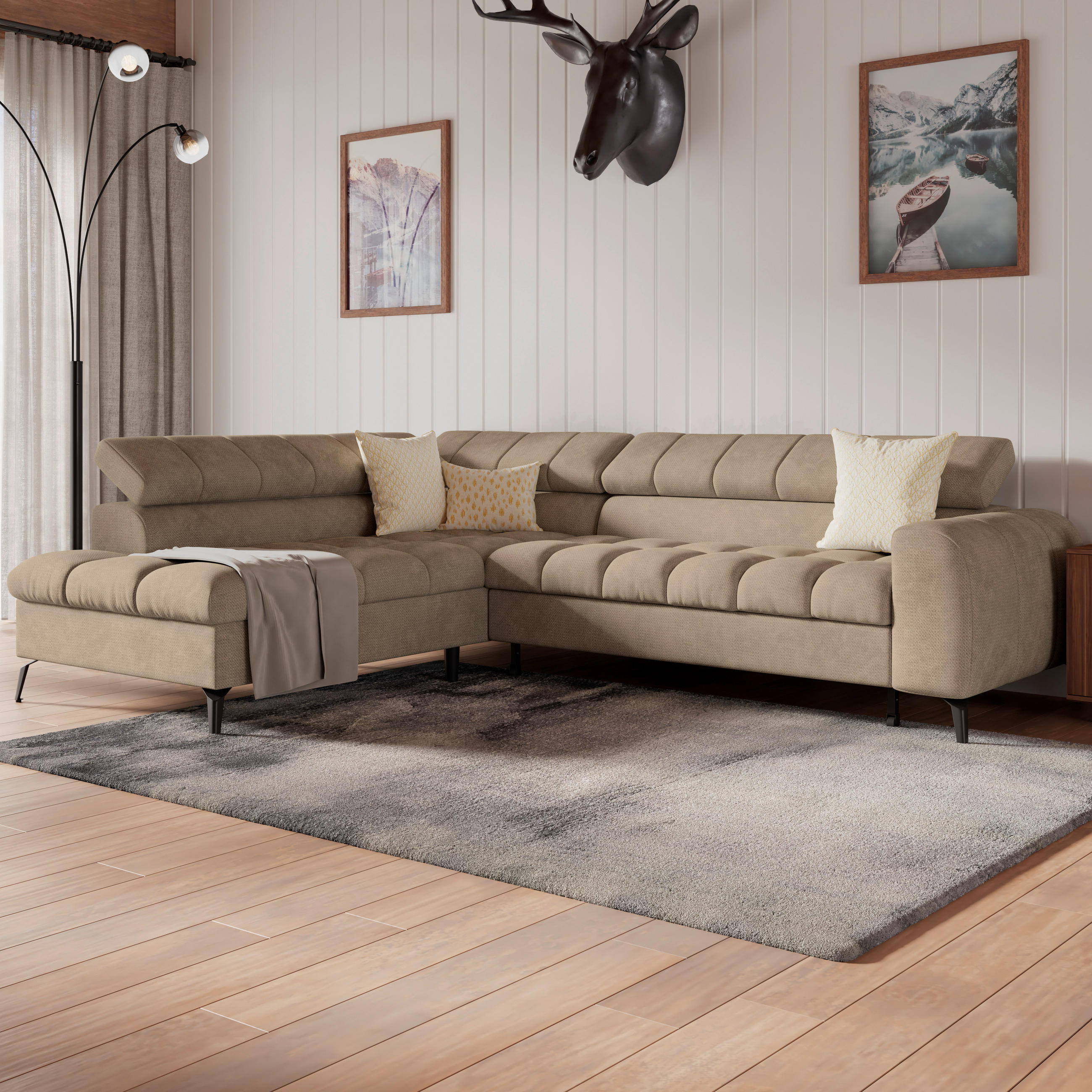 ECKSOFA Beige  - Beige/Schwarz, Trend, Kunststoff/Textil (203/261cm) - Livetastic