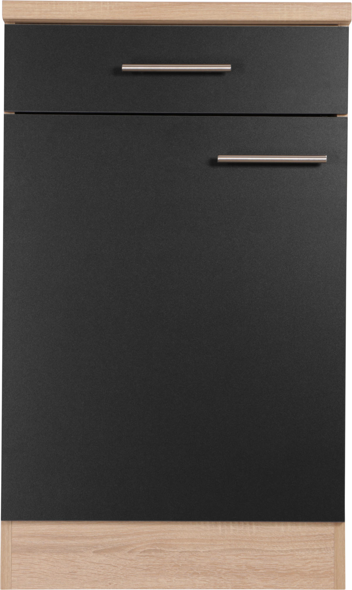 KÜCHENUNTERSCHRANK 50/84,8/60 cm  in Schwarz, Eichefarben  - Eichefarben/Silberfarben, Basics, Holzwerkstoff/Metall (50/84,8/60cm) - Respekta
