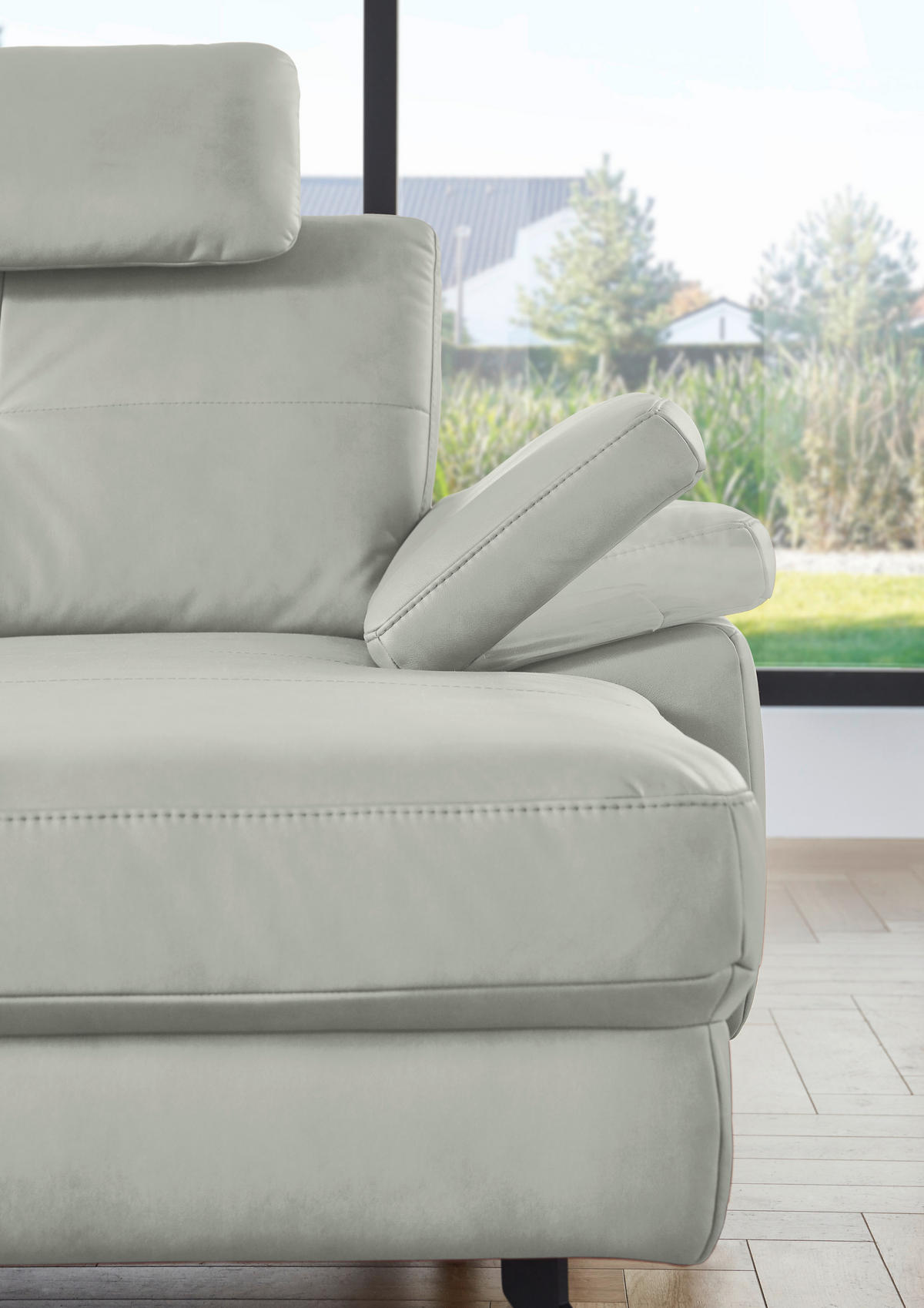 WOHNLANDSCHAFT in Lederlook, Mikrofaser Hellgrau  - Hellgrau/Schwarz, Design, Textil/Metall (220/345/179cm) - Beldomo System