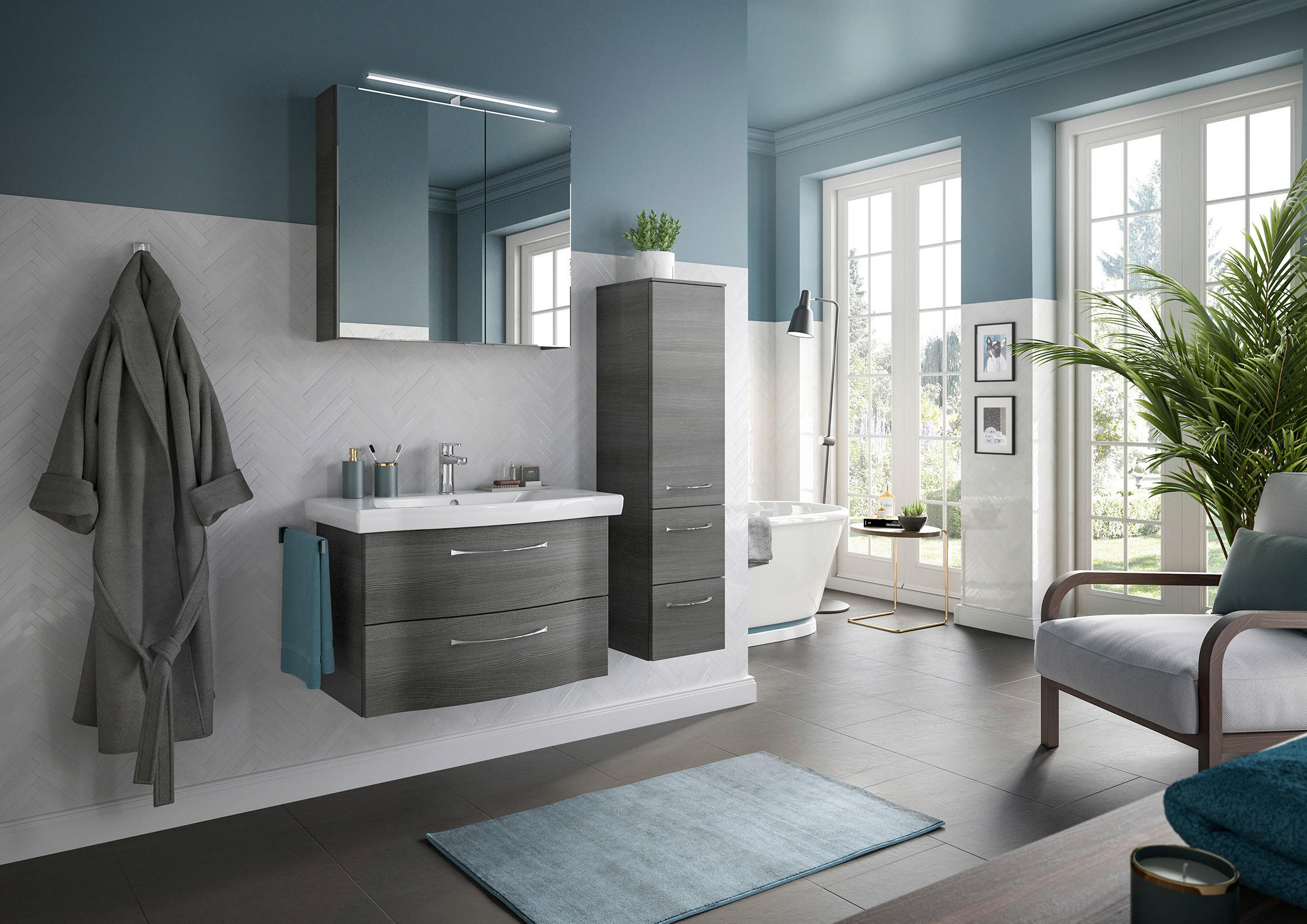 BADEZIMMER 4-teilig in 112 cm - Chromfarben/Graphitfarben, KONVENTIONELL, Glas/Keramik (112cm) - Pelipal