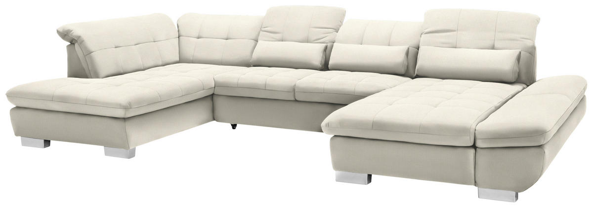 WOHNLANDSCHAFT in Mikrofaser Weiss  - Chromfarben/Weiss, Design, Kunststoff/Textil (211/350/204cm) - Xora