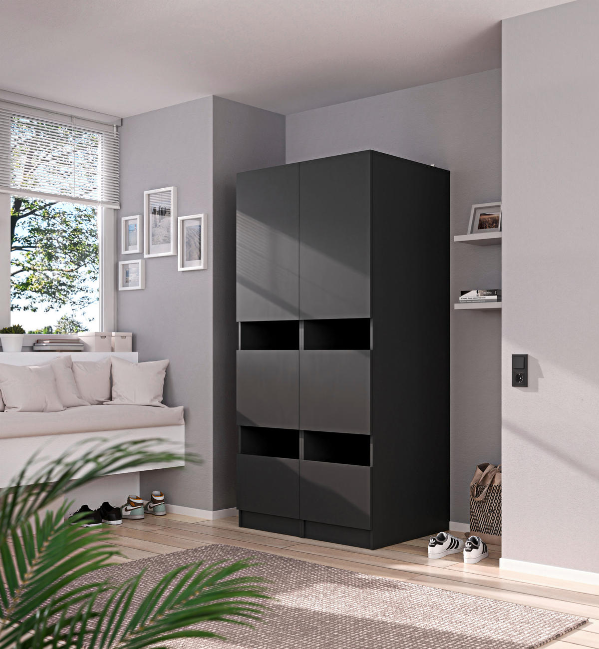 MEHRZWECKSCHRANK 50/200/68 cm  in Anthrazit  - Anthrazit/Schwarz, Design, Holzwerkstoff/Metall (50/200/68cm) - Milino