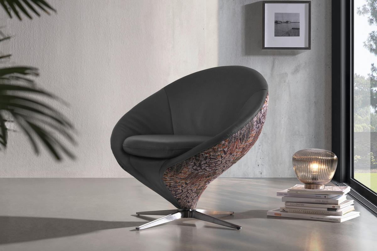 SESSEL Jacquard Kombination Echtleder/Stoff Dunkelgrau  - Dunkelgrau/Nickelfarben, Design, Leder/Textil (84/81/79cm) - Koinor