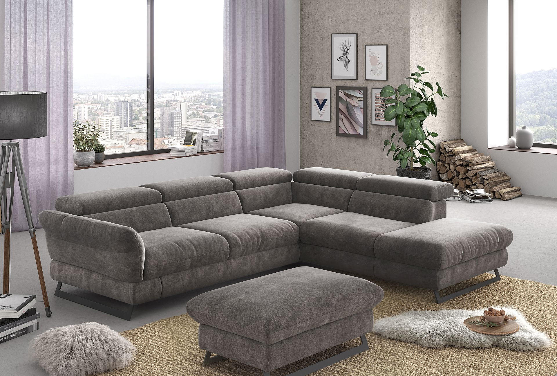 SJEDEĆA GARNITURA tekstil  siva   - siva/crna, Konvencionalno, tekstil/metal (283/69-92/238cm) - Hom`in