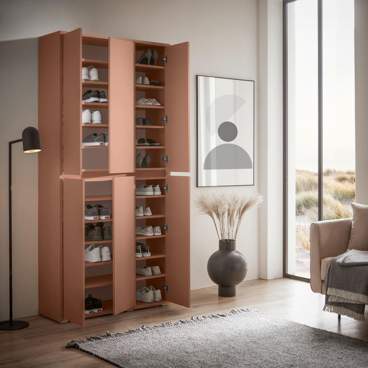 OMARA ZA ČEVLJE terakota - antracit/terakota, Design, umetna masa/leseni material (100/210/34cm) - Xora