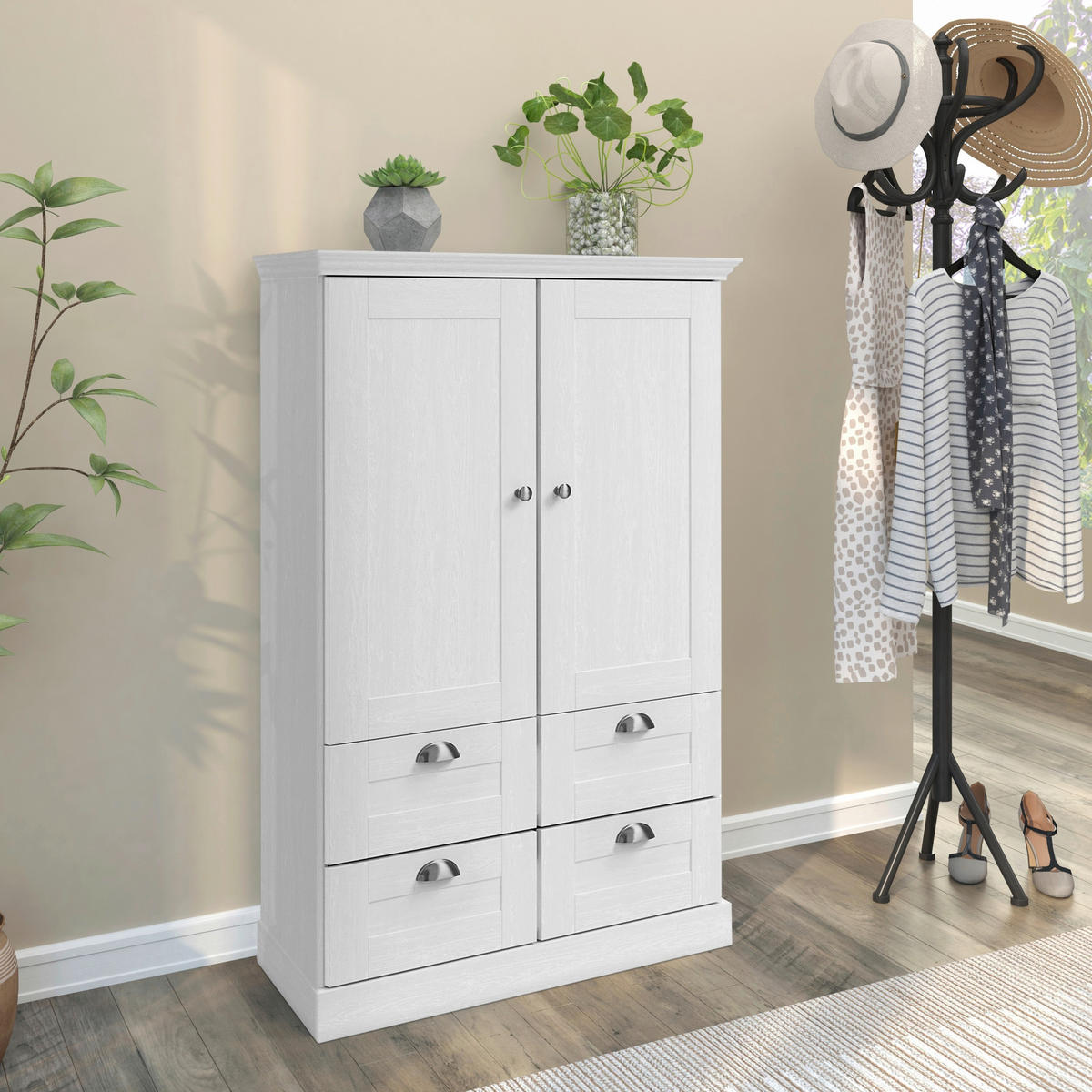 GARDEROBENSCHRANK MURCIA  in 83/130/35 cm  - Silberfarben/Weiß, Design, Holzwerkstoff/Metall (83/130/35cm) - Livetastic