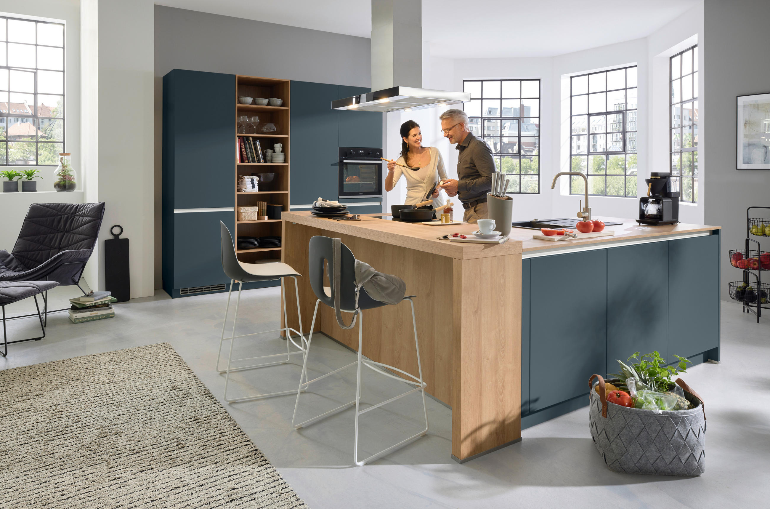 EINBAUKÜCHE   - Blau, Design, Holzwerkstoff - Novel