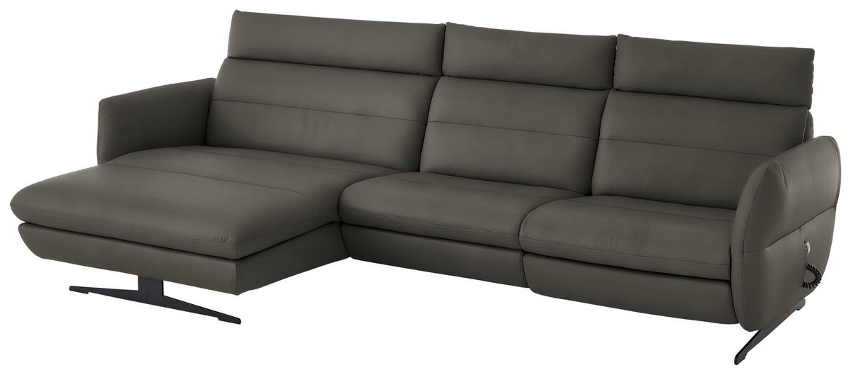 ECKSOFA in Echtleder Dunkelgrau  - Dunkelgrau/Schwarz, Design, Leder/Metall (169/298cm) - Dieter Knoll