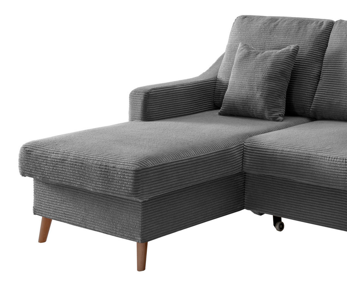 ECKSOFA in Cord Grau  - Naturfarben/Grau, Design, Holz/Textil (150/228cm) - P & B