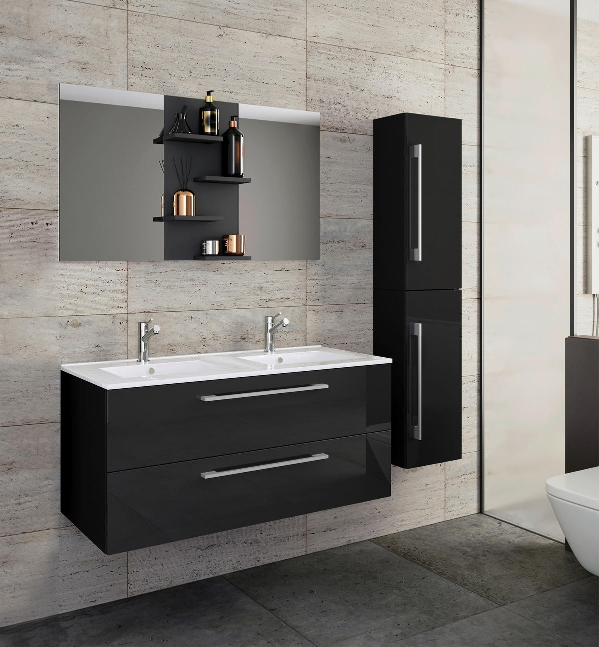 BADEZIMMER  in 145 cm  - Schwarz, MODERN, Keramik/Holzwerkstoff (145cm) - MID.YOU