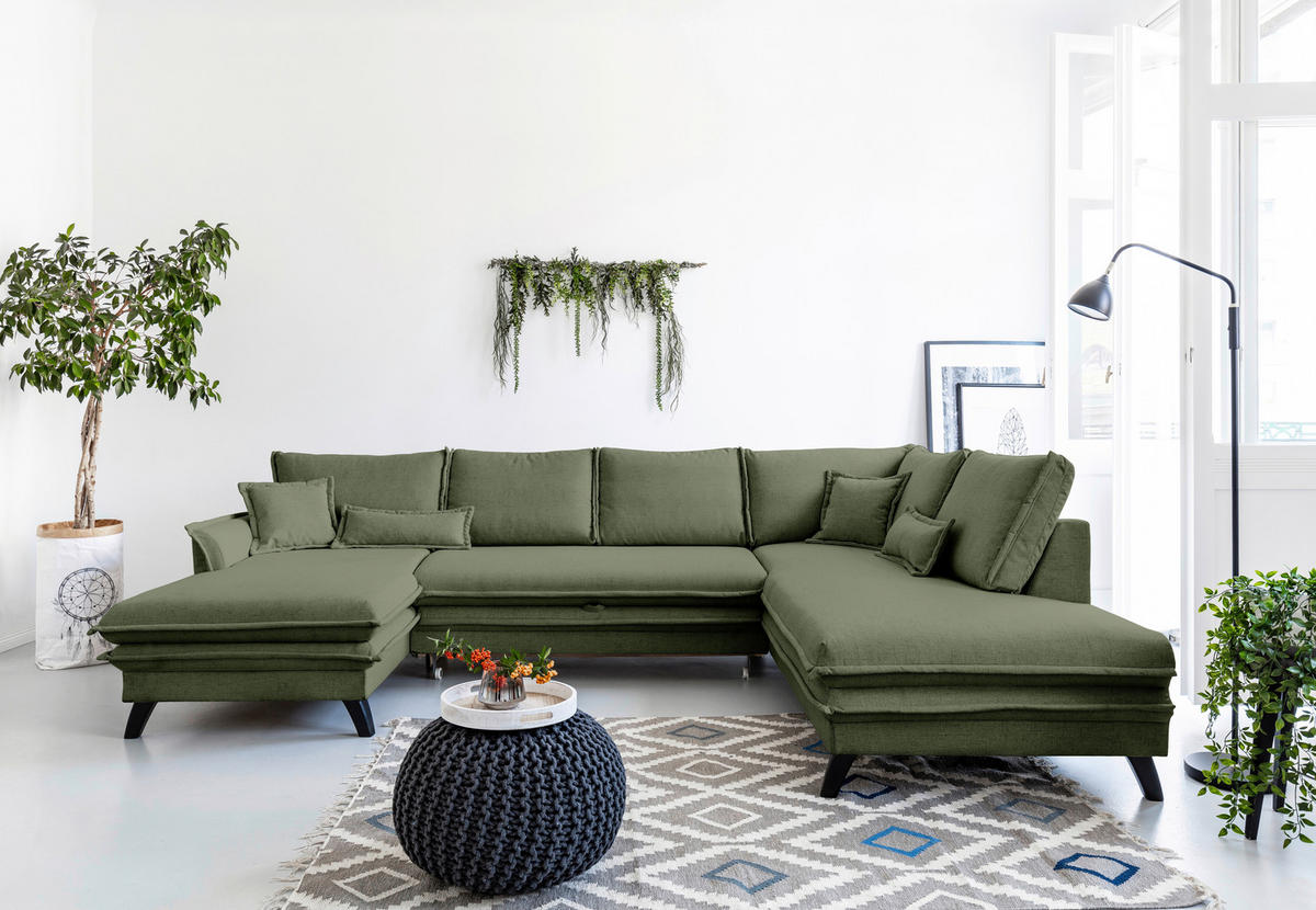 SJEDEĆA GARNITURA tekstil  zelena   - zelena/crna, Design, tekstil/drvo (150/300/200cm) - P & B