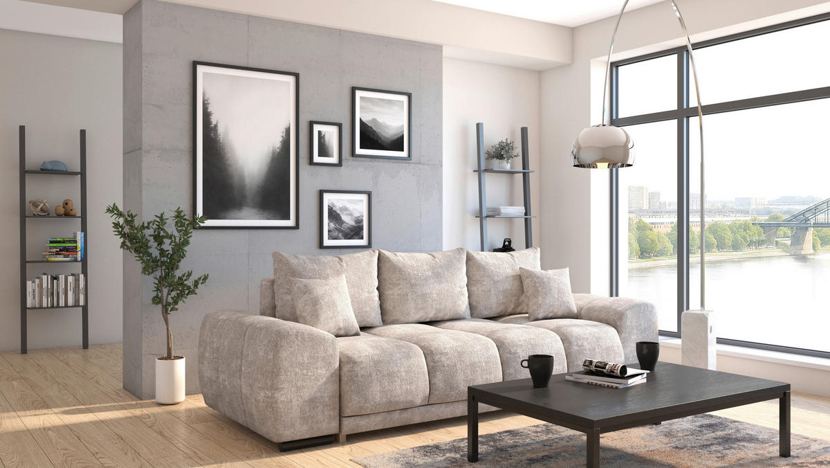 BIGSOFA Chenille Grau  - Schwarz/Grau, KONVENTIONELL, Kunststoff/Textil (266/89/104cm) - Carryhome