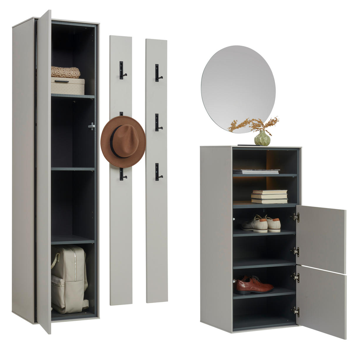 GARDEROBE 5-teilig  in 172/200/41 cm  - Kaschmir/Graphitfarben, Design, Glas/Holzwerkstoff (172/200/41cm) - Voleo