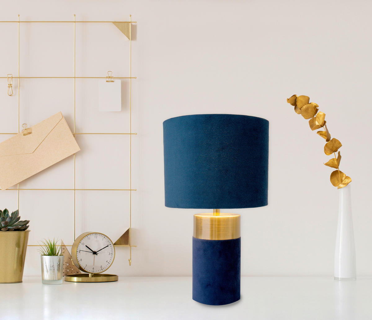 TISCHLEUCHTE Bordo 18/32 cm   - Blau/Goldfarben, Basics, Textil/Metall (18/32cm) - Näve