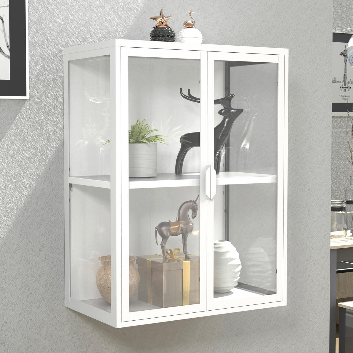 HÄNGEVITRINE in Weiß  - Transparent/Weiß, Design, Glas/Metall (60/80/35cm) - MID.YOU
