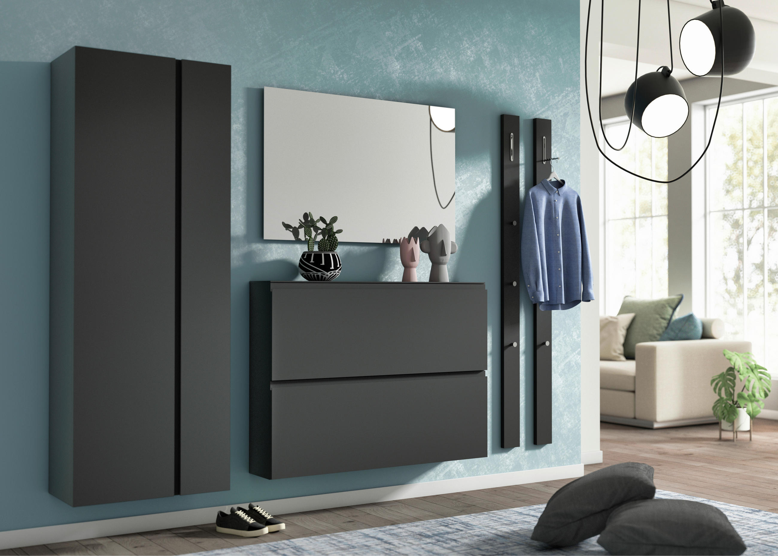 GARDEROBENSCHRANK 60/165/33 cm  - Anthrazit, Design, Holzwerkstoff (60/165/33cm) - Moderano