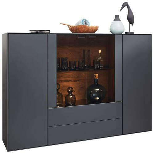 HIGHBOARD Anthrazit  165/119/44 cm  - Anthrazit, Natur, Glas/Holz (165/119/44cm) - Valnatura