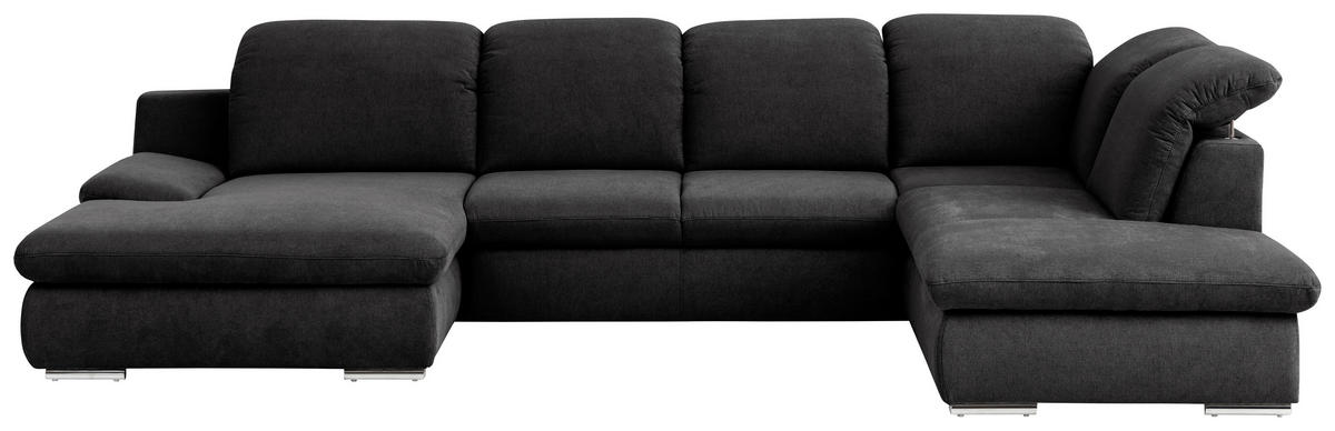 WOHNLANDSCHAFT in Chenille Schwarz  - Chromfarben/Schwarz, Design, Textil/Metall (165/353/212cm) - Livetastic