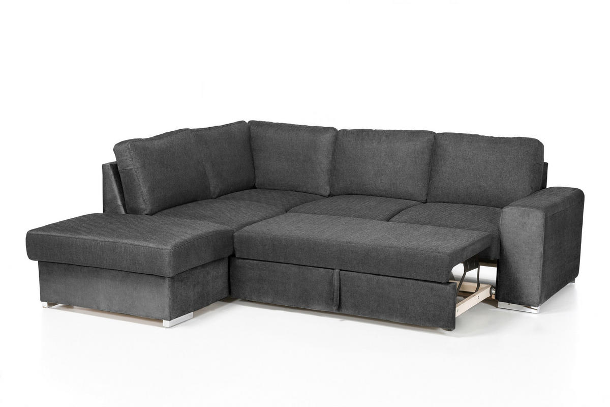 ECKSOFA Dunkelgrau Mikrofaser  - Chromfarben/Dunkelgrau, KONVENTIONELL, Textil/Metall (213/248cm) - MID.YOU