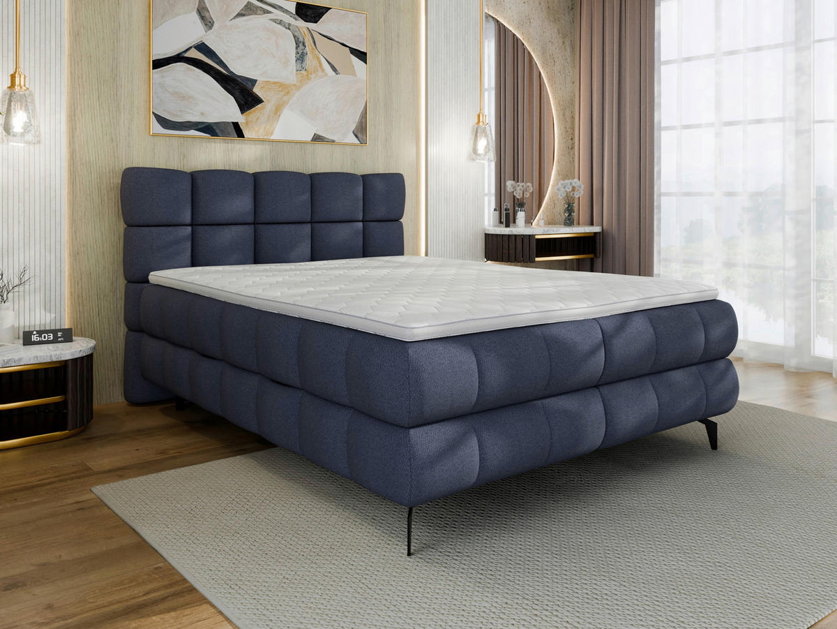 BOXBETT 140/200 cm,  in Blau, Bettkasten, Topper, H3 + H3 = fest  - Blau/Schwarz, Trend, Textil/Metall (140/200cm) - Esposa