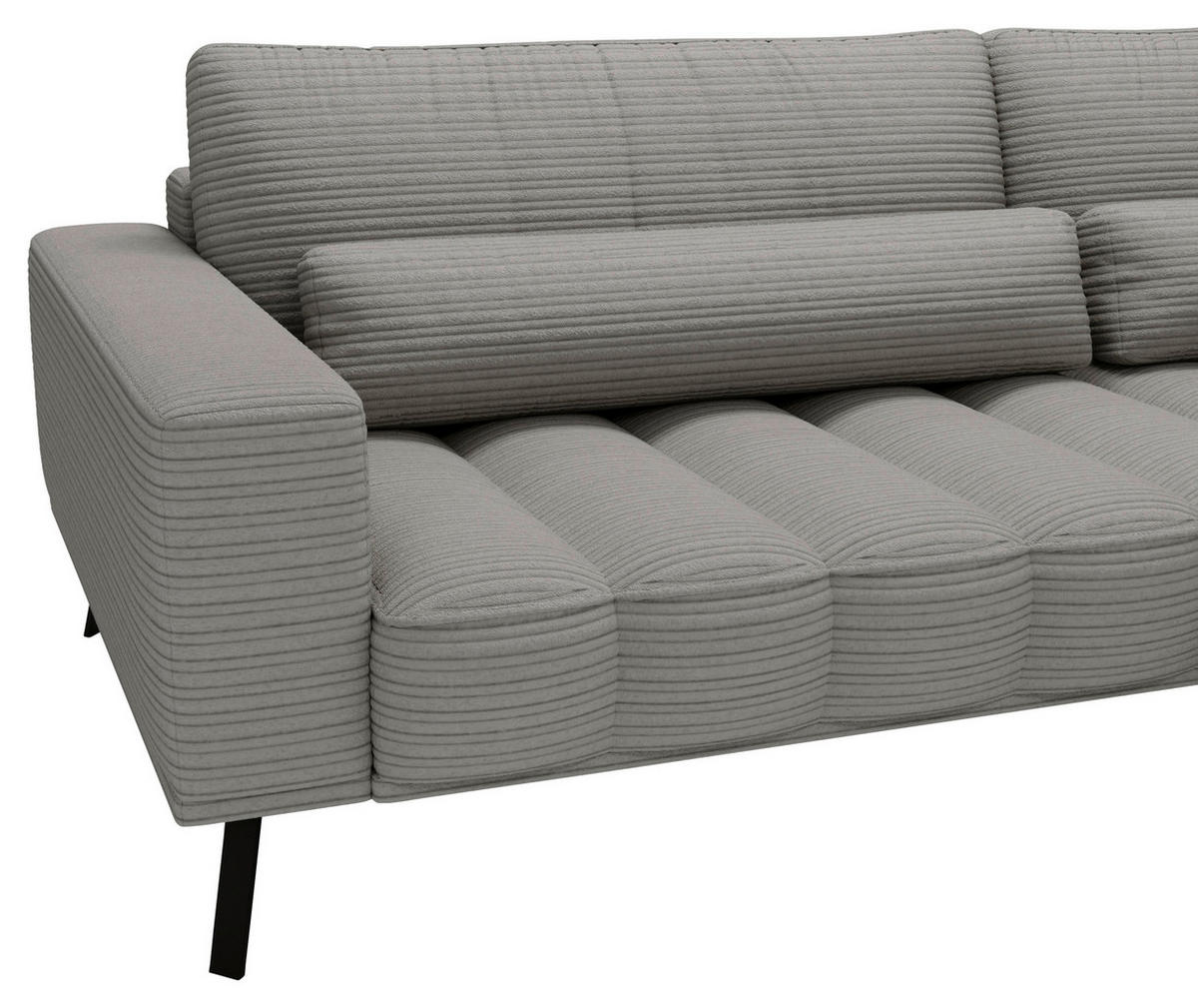 ECKSOFA in Cord Grau  291/204 cm  - Schwarz/Grau, Design, Textil/Metall (291/204cm) - Lomoco