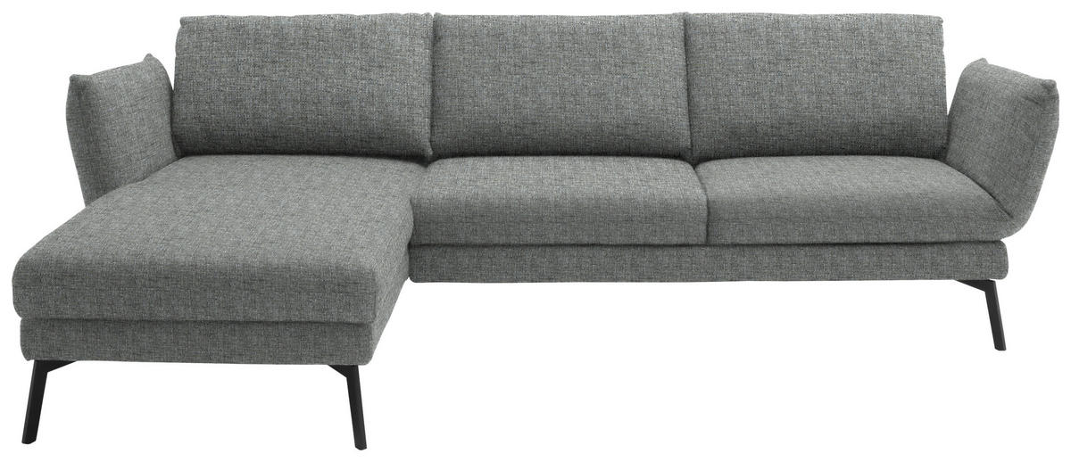 ECKSOFA in Flachgewebe Hellgrau  175/277 cm  - Hellgrau/Schwarz, Design, Textil/Metall (175/277cm) - Schöner Wohnen