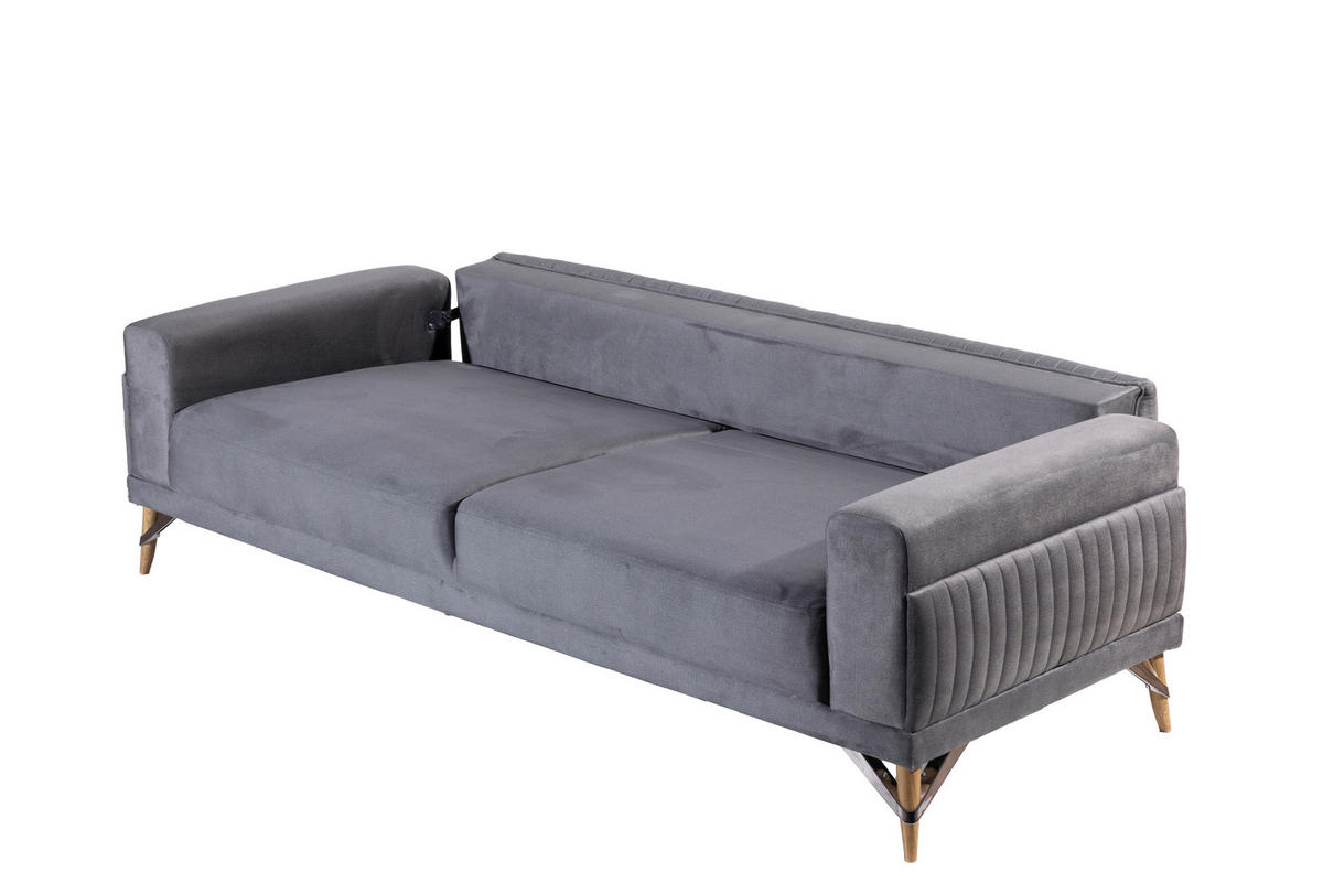 3-SITZER-SOFA in Samt Grau  - Beige/Grau, Design, Kunststoff/Textil (233/77/87cm) - Livetastic