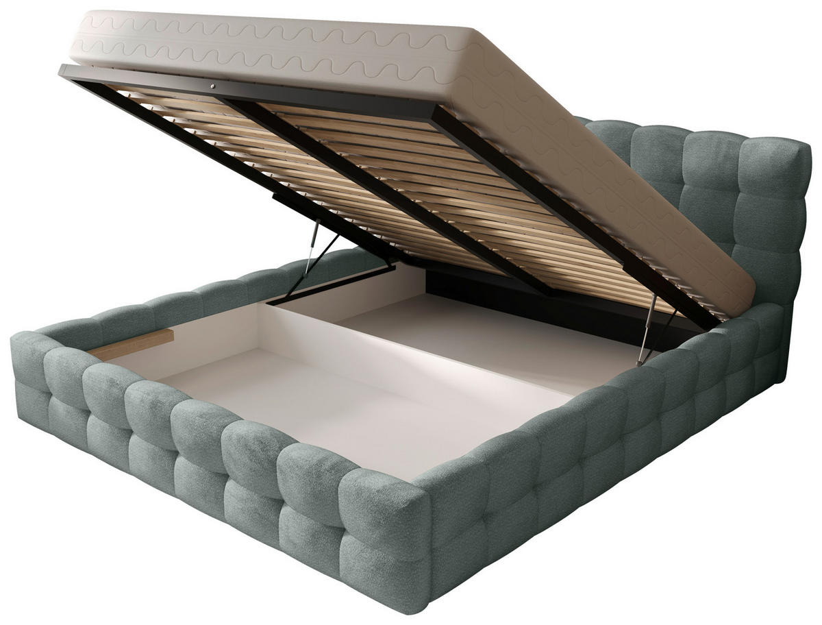 POLSTERBETT 160/200 cm,  in Hellgrau, gepolstertes Kopfteil, Lattenrost, Bettkasten,  - Hellgrau/Schwarz, MODERN, Holz/Kunststoff (160/200cm) - Chameo