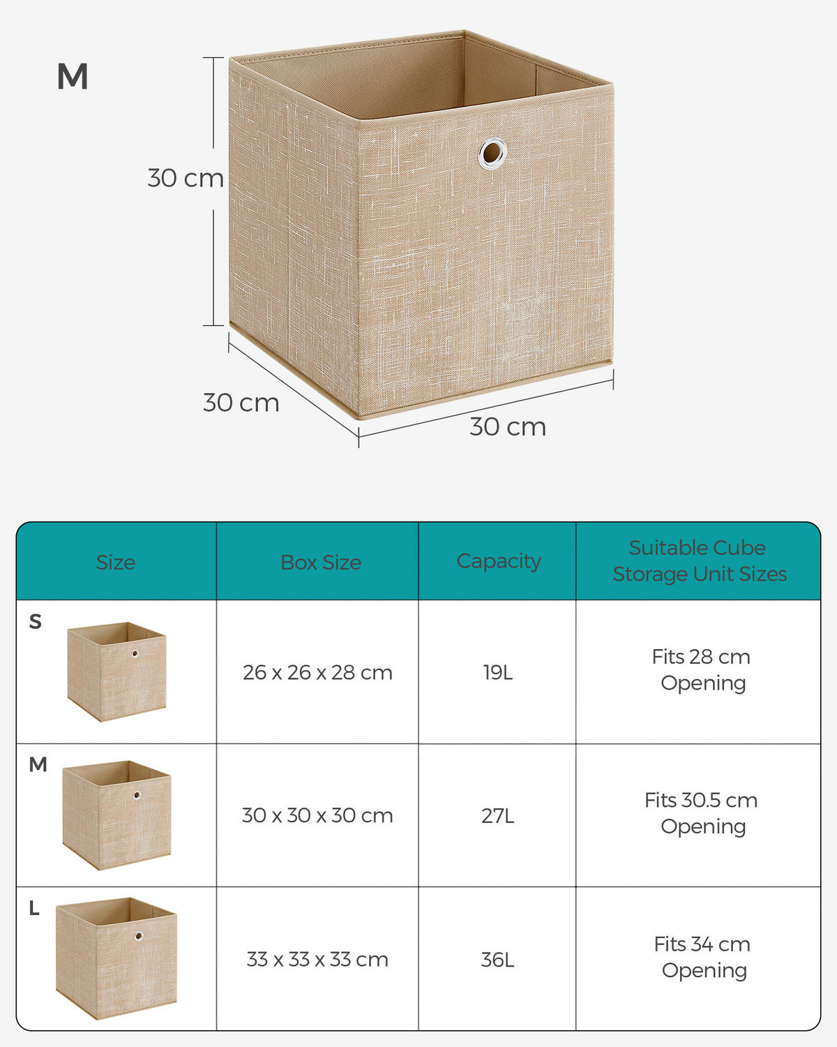 AUFBEWAHRUNGSBOXEN-SET - Sandfarben/Beige, Basics, Papier/Textil (30/30/30cm)
