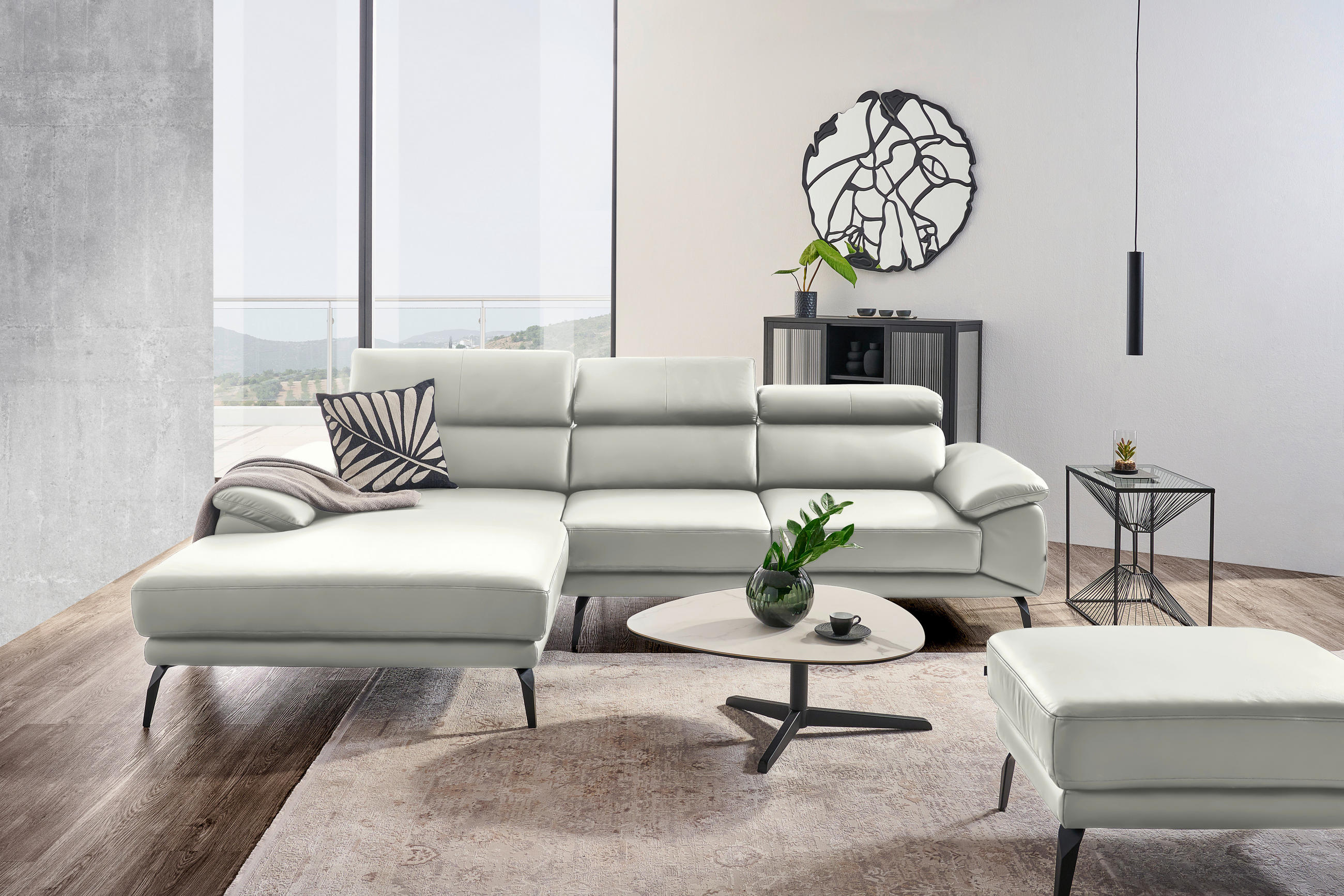 ECKSOFA Weiß Echtleder  - Schwarz/Weiß, Design, Leder/Metall (187/295cm) - Novel