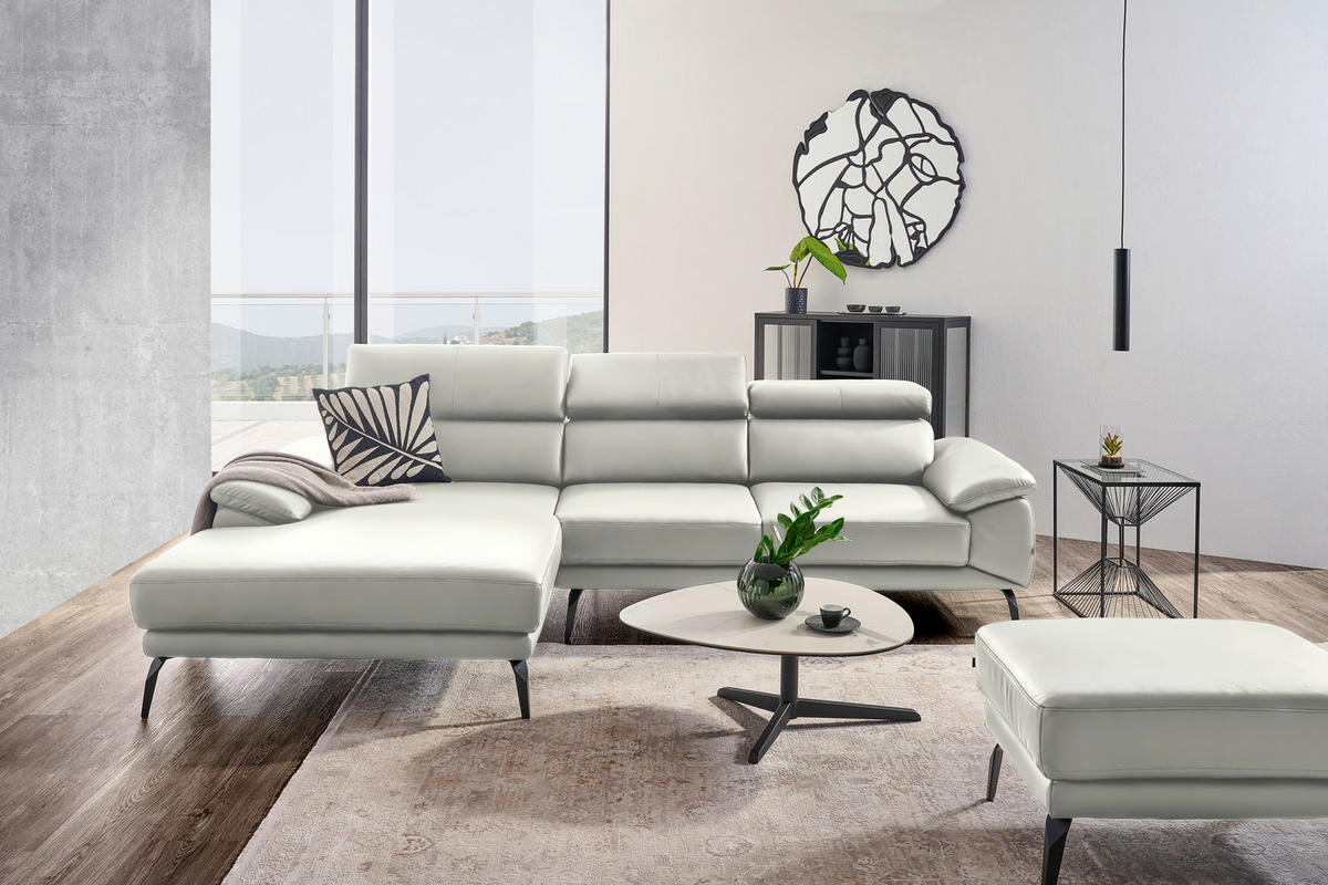 ECKSOFA in Echtleder Weiss  - Weiss/Schwarz, Design, Leder/Metall (187/295cm) - Novel