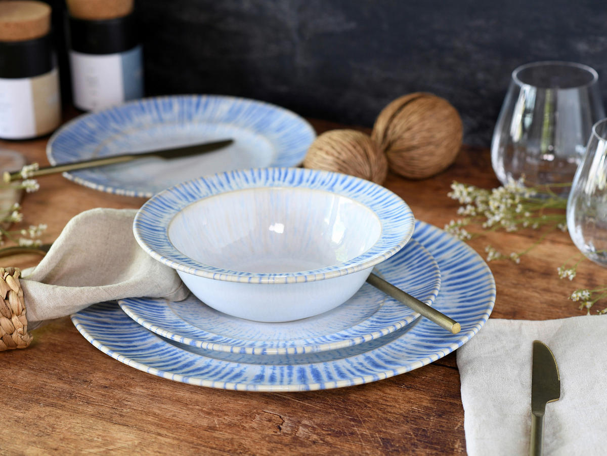JÍDELNÍ SOUPRAVA, kamenina - bílá/světle modrá, Design, keramika - Creatable