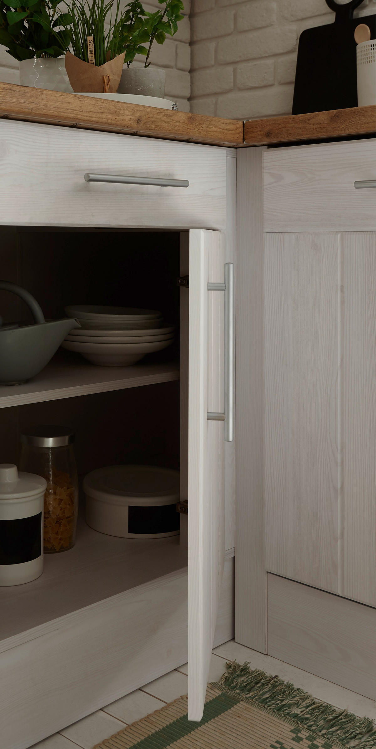 ECKKÜCHE 250/172 cm  in Weiß, Lärchefarben  - Wildeiche/Edelstahlfarben, Basics, Holzwerkstoff/Metall (250/172cm) - Respekta