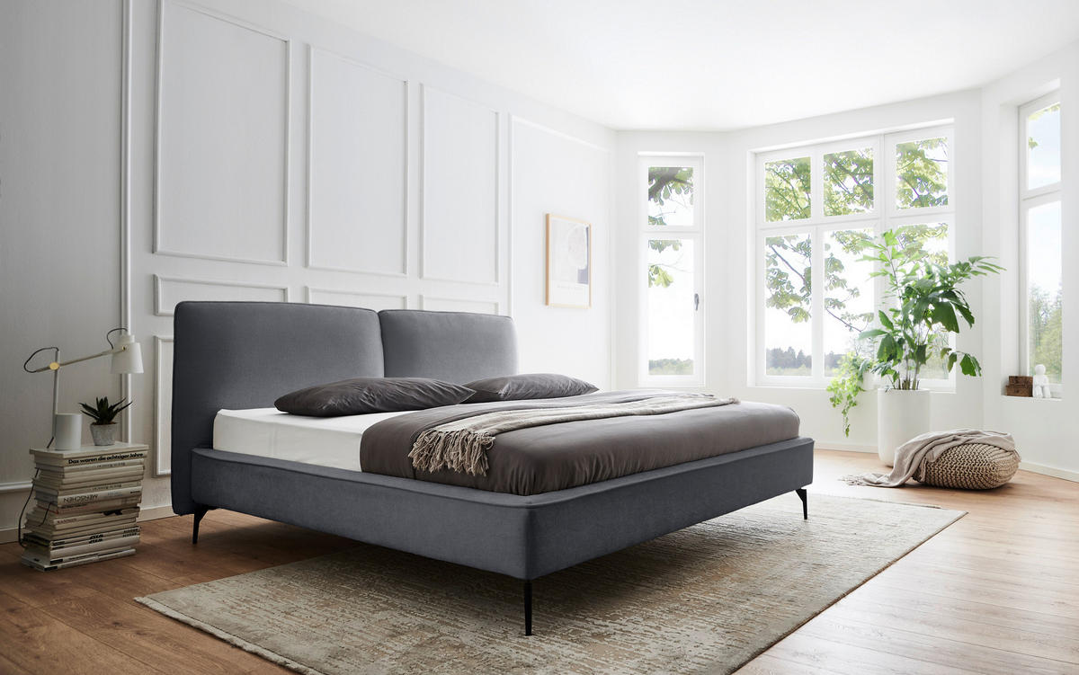 POLSTERBETT 200/200 cm,  in Grau,  - Schwarz/Grau, MODERN, Textil/Metall (200/200cm) - Livetastic
