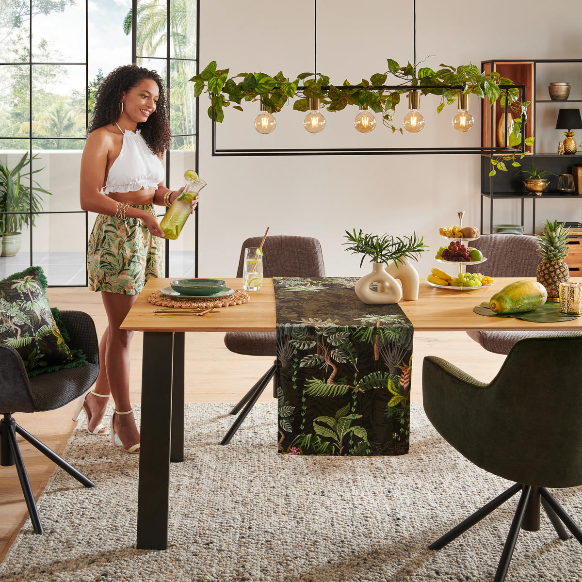 TABLE bois, métal 220/100/77 cm  - couleur de chêne/anthracite, Design, métal/bois (220/100/77cm) - Bert Plantagie