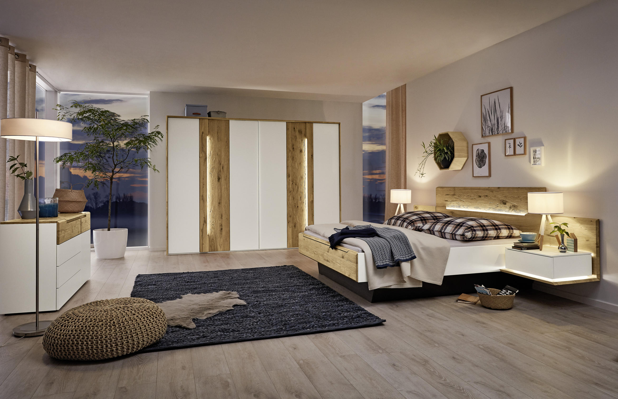 SCHLAFZIMMER Weiß, Eichefarben  - Eichefarben/Weiß, Design, Holz/Holzwerkstoff (180/200cm) - Musterring