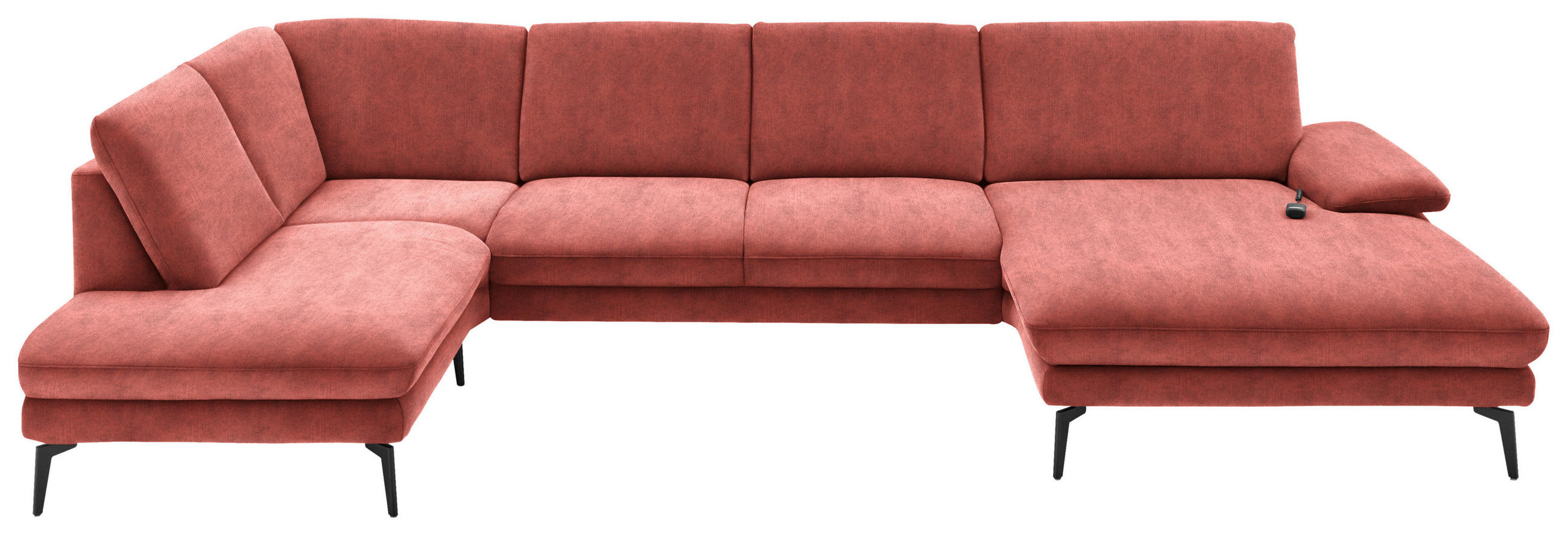 WOHNLANDSCHAFT in Velours Koralle  - Koralle/Schwarz, Design, Textil/Metall (208/344/180cm) - Dieter Knoll