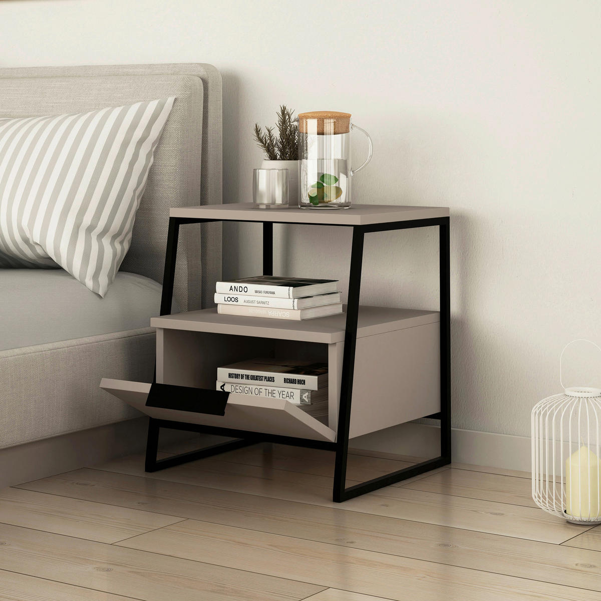 PRÍRUČNÝ STOLÍK, sivá, kompozitné drevo, 45/40/50 cm - sivá/biela, Design, kompozitné drevo (45/40/50cm) - Livetastic