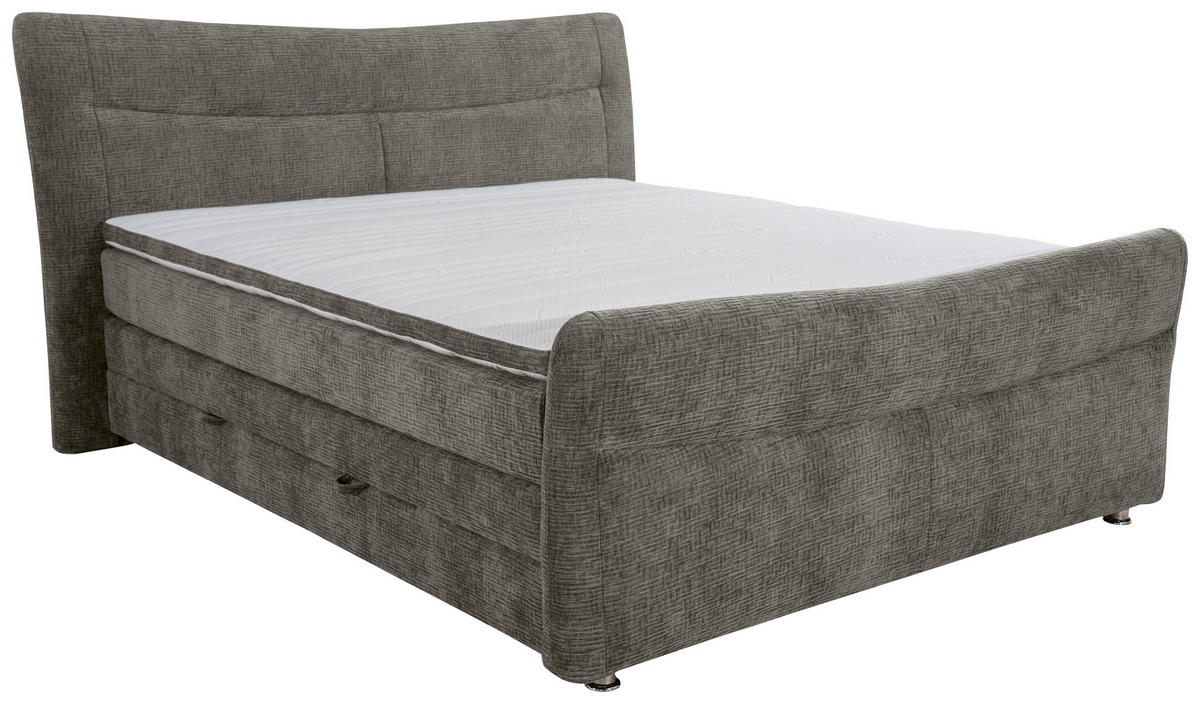 BOXSPRINGBETT 180/200 cm,  in Grau, Matratze, Bettkasten, Topper, H3 + H4 = fest + sehr fest  - Chromfarben/Grau, KONVENTIONELL, Textil/Metall (180/200cm) - Esposa