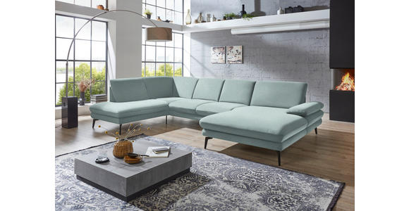 WOHNLANDSCHAFT in Webstoff Mintgrün - Schwarz/Mintgrün, Design, Textil/Metall (208/344/180cm) - Dieter Knoll