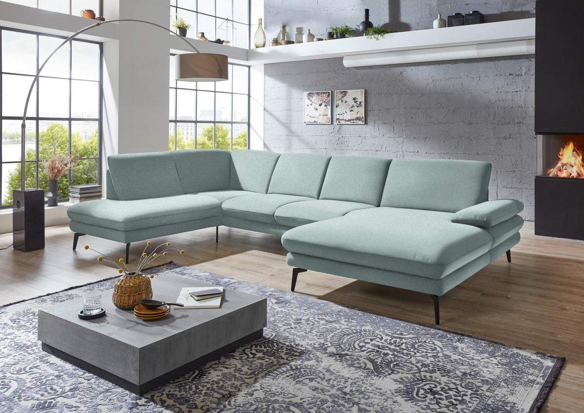 WOHNLANDSCHAFT in Webstoff Mintgrün  - Schwarz/Mintgrün, Design, Textil/Metall (208/344/180cm) - Dieter Knoll