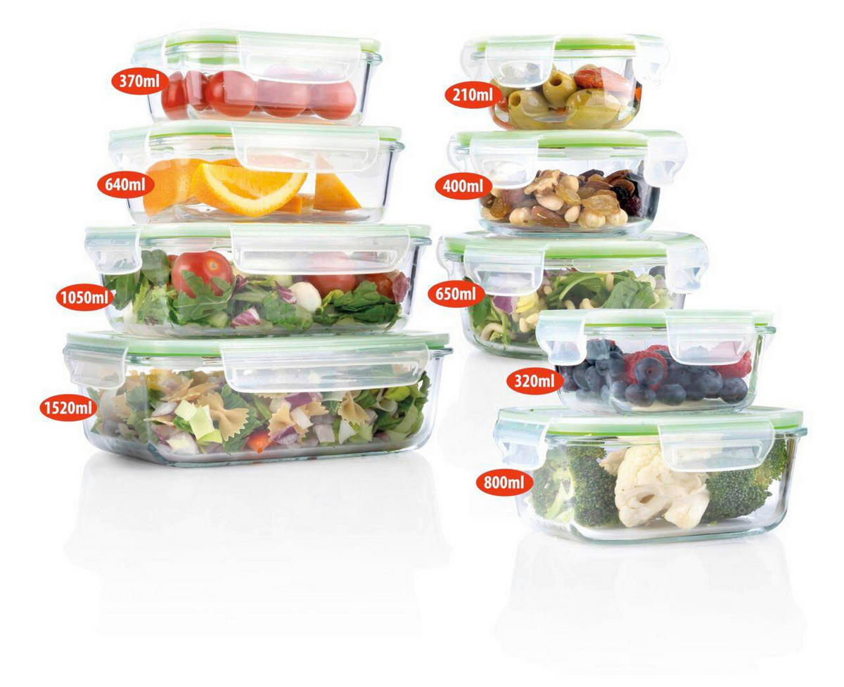 FRISCHHALTEDOSENSET 18-teilig  - Transparent/Grün, Basics, Glas (37/19.5/23.5cm) - Alpina 6287