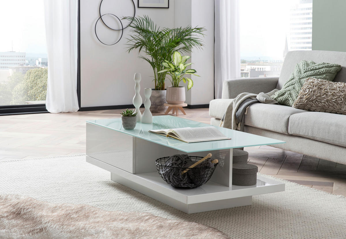 COUCHTISCH in Glas, Holzwerkstoff 120/60/36 cm  - Weiß Hochglanz/Weiß, Design, Glas/Holzwerkstoff (120/60/36cm) - Livetastic