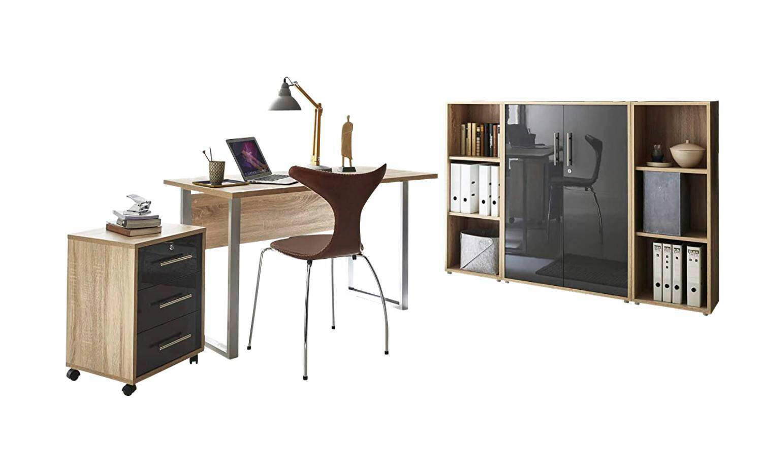 BÜRO erweiterbar, abschließbar Sonoma Eiche, Anthrazit Hochglanz - Anthrazit Hochglanz/Sonoma Eiche, MODERN, Holzwerkstoff/Metall - MID.YOU