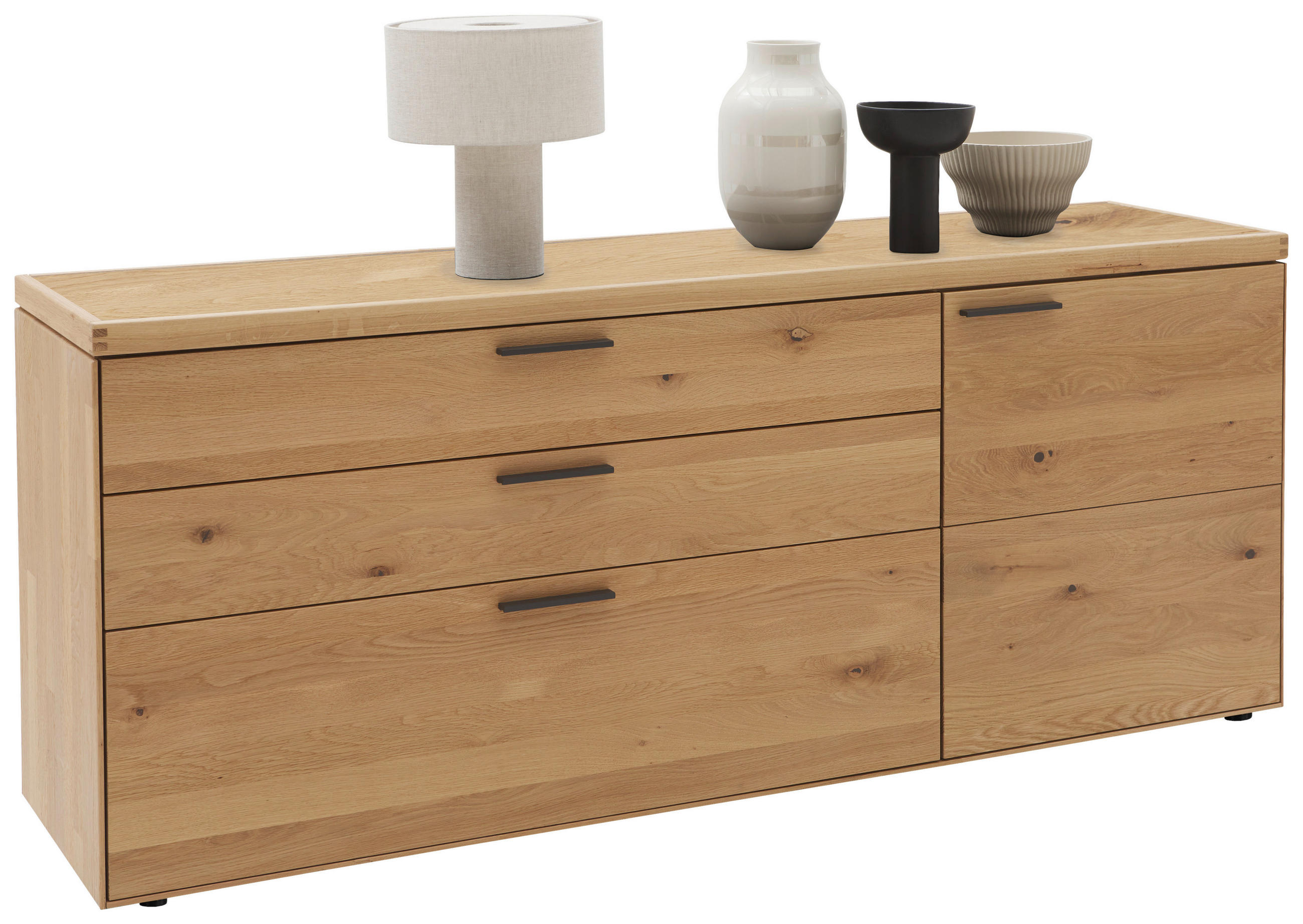 KOMMODE , 181,9/74,5/45,2 cm, 3 Schublade(n)  - Wildeiche/Schwarz, Design, Holz/Metall (181,9/74,5/45,2cm) - Valnatura