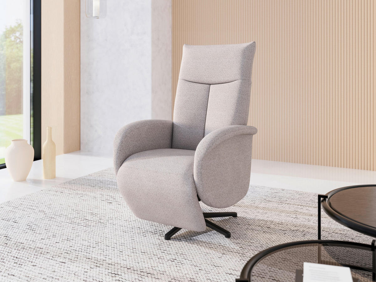 RELAXSESSEL GLENDALE E Chenille Kopfteilverstellung, Rücken echt    - Silberfarben/Schwarz, KONVENTIONELL, Textil/Metall (75/112/82cm) - Sit & More