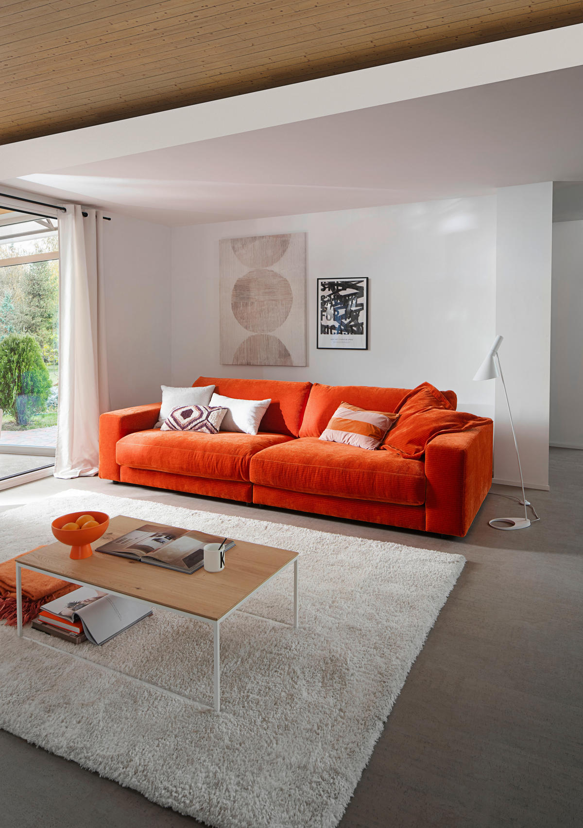 3-SITZER-SOFA in Chenille Orange  - Schwarz/Orange, Design, Kunststoff/Textil (290/86/127cm) - Lomoco